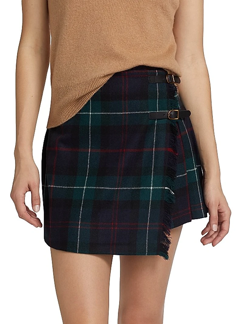 Plaid Pleated Wrap Skirt