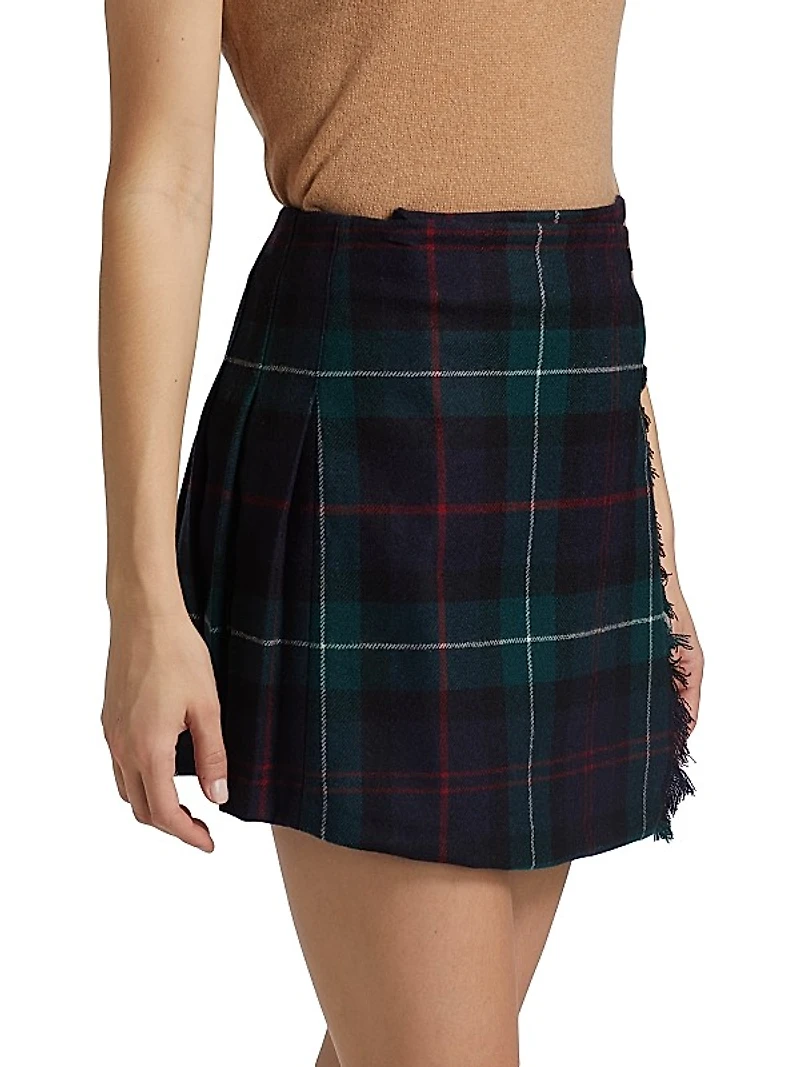 Plaid Pleated Wrap Skirt