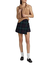 Plaid Pleated Wrap Skirt