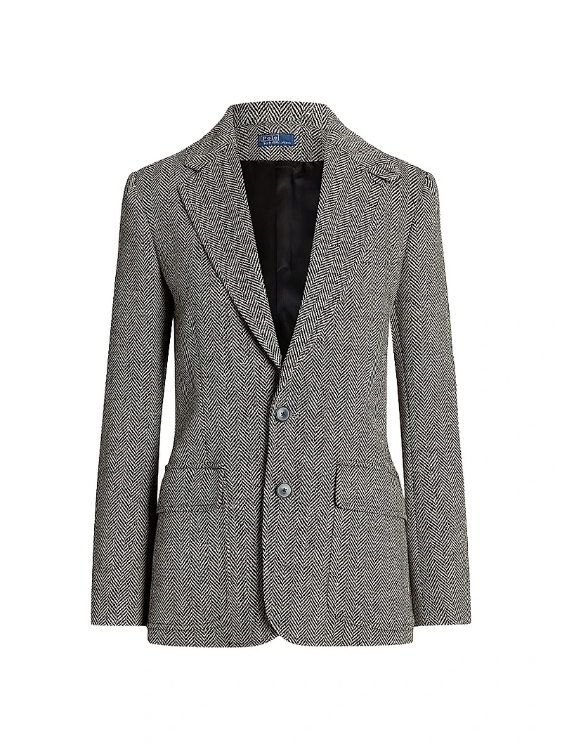 Linen-Blend Herringbone Single-Breasted Blazer