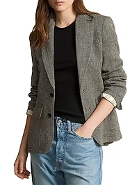 Linen-Blend Herringbone Single-Breasted Blazer