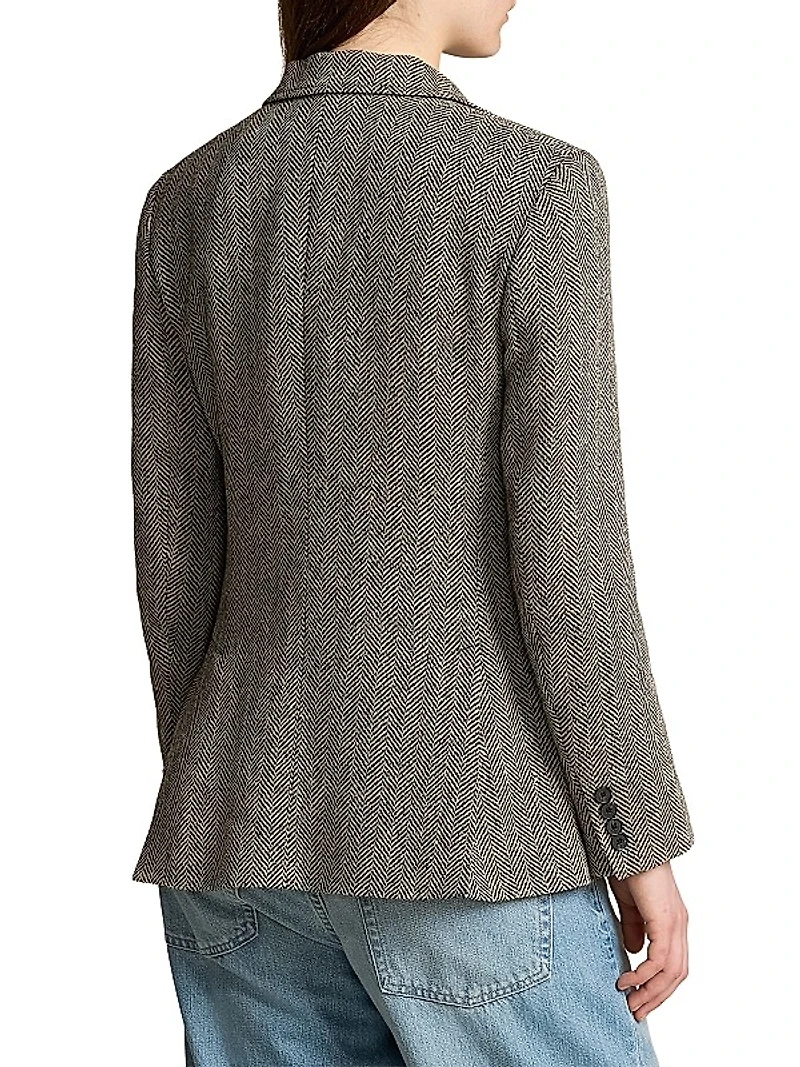 Linen-Blend Herringbone Single-Breasted Blazer