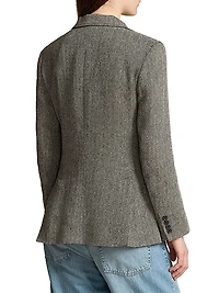 Linen-Blend Herringbone Single-Breasted Blazer
