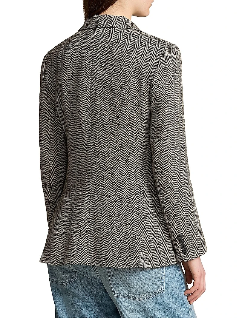 Linen-Blend Herringbone Single-Breasted Blazer