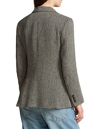 Linen-Blend Herringbone Single-Breasted Blazer