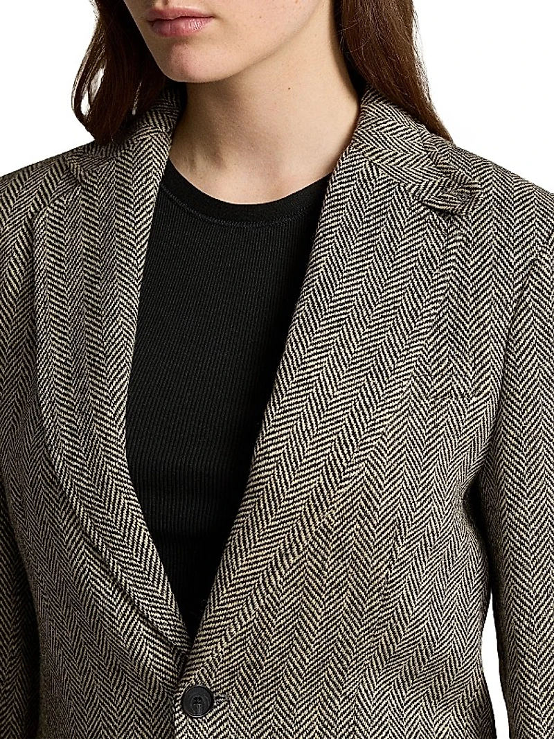 Linen-Blend Herringbone Single-Breasted Blazer