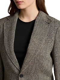 Linen-Blend Herringbone Single-Breasted Blazer