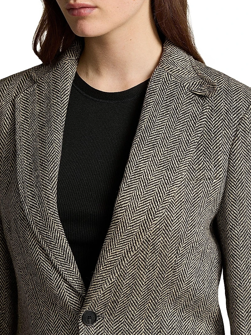 Linen-Blend Herringbone Single-Breasted Blazer