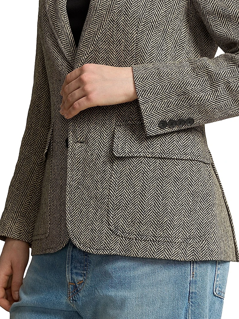 Linen-Blend Herringbone Single-Breasted Blazer