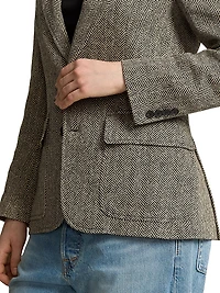 Linen-Blend Herringbone Single-Breasted Blazer
