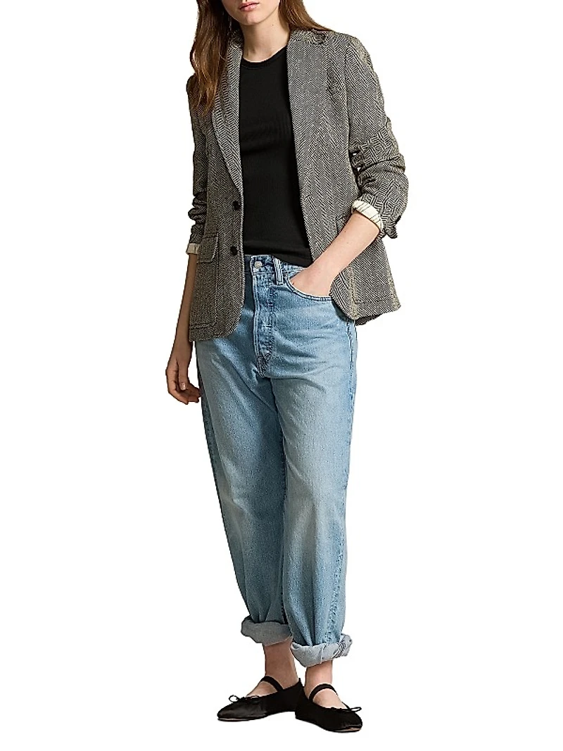 Linen-Blend Herringbone Single-Breasted Blazer