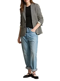 Linen-Blend Herringbone Single-Breasted Blazer
