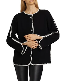 Whipstitch-Trim Cashmere Cardigan