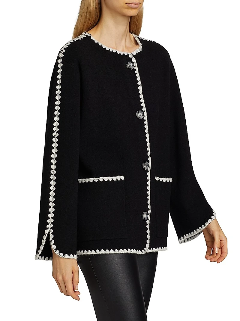 Whipstitch-Trim Cashmere Cardigan