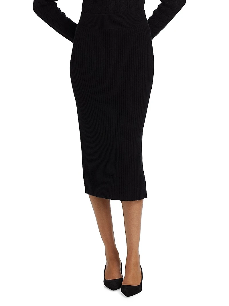 Ribbed Cashmere Pencil Skirt