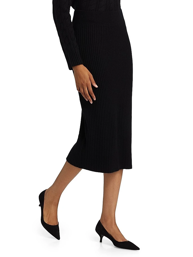 Ribbed Cashmere Pencil Skirt