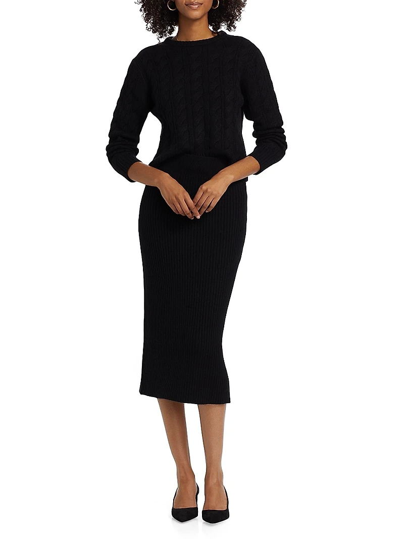 Ribbed Cashmere Pencil Skirt