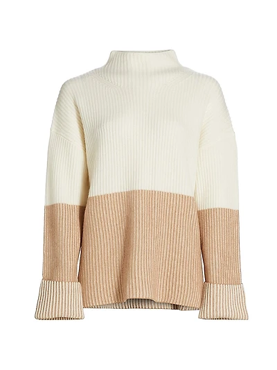 COLLECTION Cashmere Funnel-Neck Twisted Rib-Knit Sweater