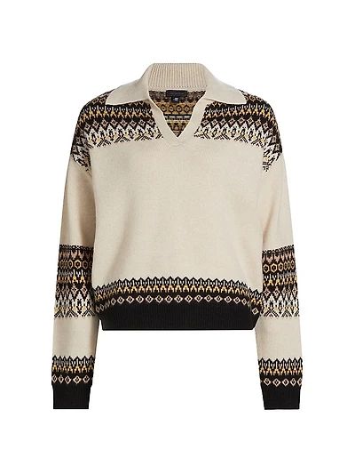 COLLECTION Cashmere Open Collar Fair Isle Sweater