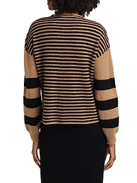 COLLECTION Striped Cashmere Balloon-Sleeve Rib-Knit Cardigan