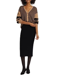 COLLECTION Striped Cashmere Balloon-Sleeve Rib-Knit Cardigan