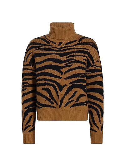 COLLECTION Cashmere Tiger Jacquard Turtleneck Sweater