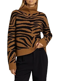 COLLECTION Cashmere Tiger Jacquard Turtleneck Sweater