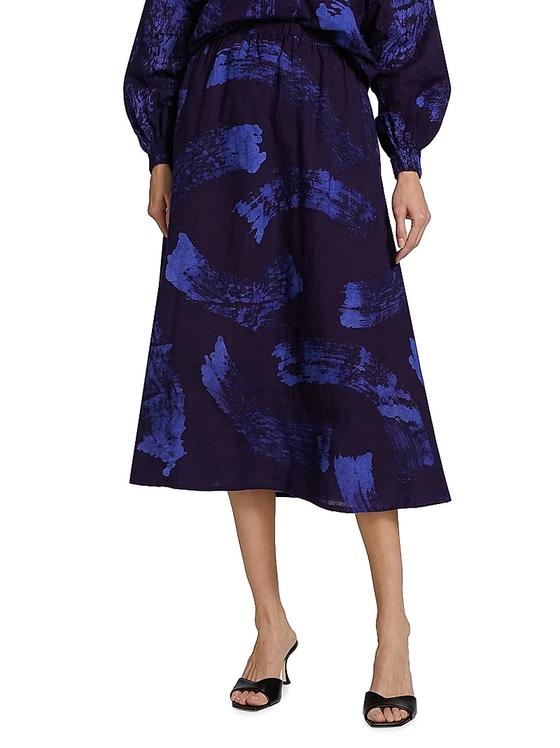 Ayoka Abstract Cotton Midi-Skirt