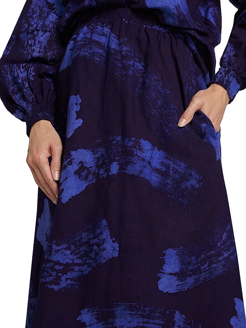 Ayoka Abstract Cotton Midi-Skirt