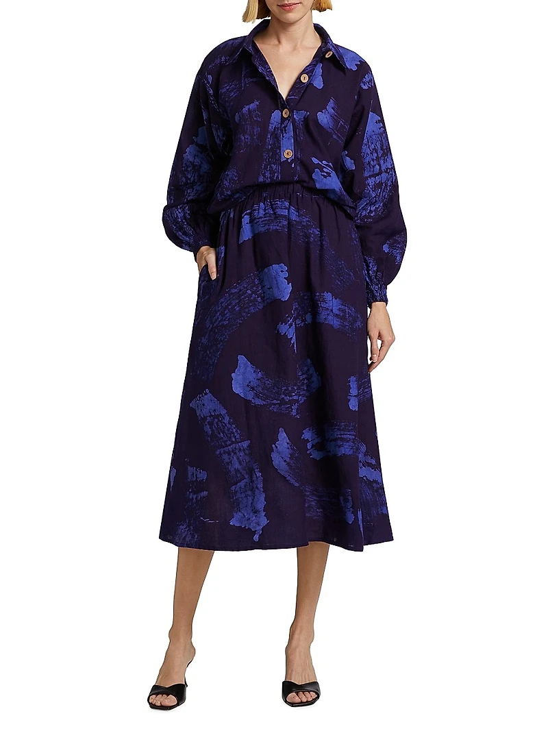 Ayoka Abstract Cotton Midi-Skirt