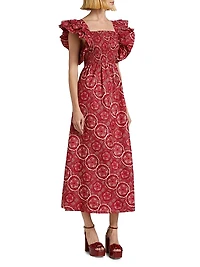 Sola Abstract Smocked Cotton Midi-Dress