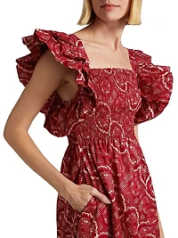 Sola Abstract Smocked Cotton Midi-Dress