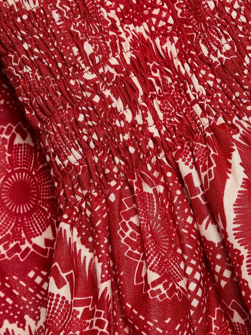 Sola Abstract Smocked Cotton Midi-Dress