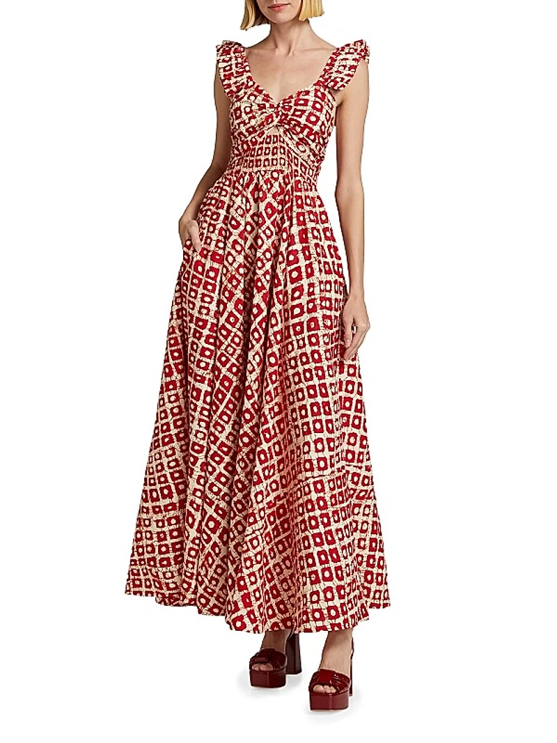Ibukun Abstract Ruffled Cotton Midi-Dress