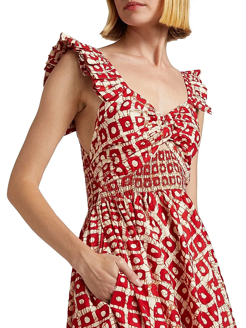 Ibukun Abstract Ruffled Cotton Midi-Dress