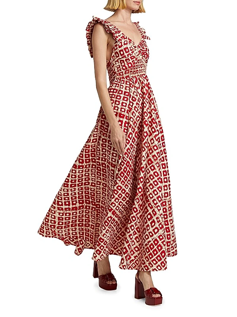 Ibukun Abstract Ruffled Cotton Midi-Dress