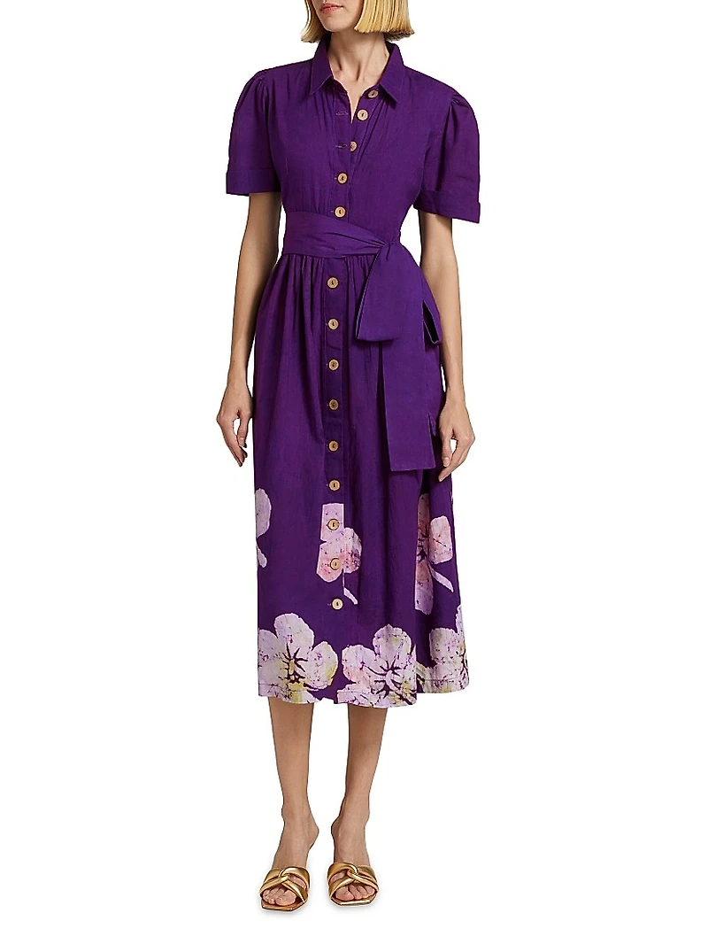 Asake Floral Cotton Tie-Waist Shirtdress