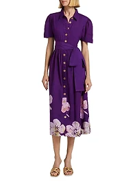 Asake Floral Cotton Tie-Waist Shirtdress