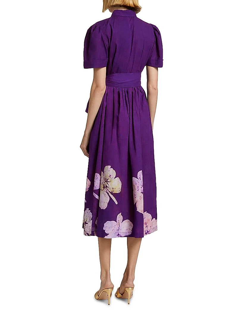 Asake Floral Cotton Tie-Waist Shirtdress