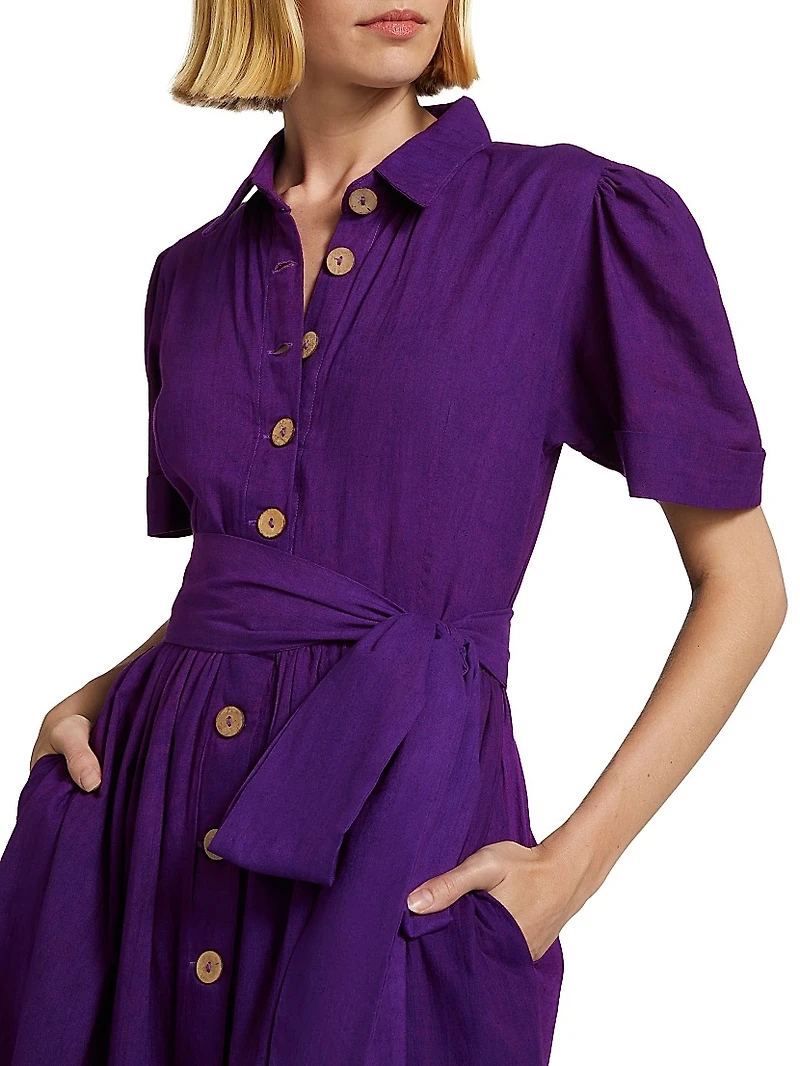 Asake Floral Cotton Tie-Waist Shirtdress