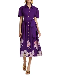 Asake Floral Cotton Tie-Waist Shirtdress