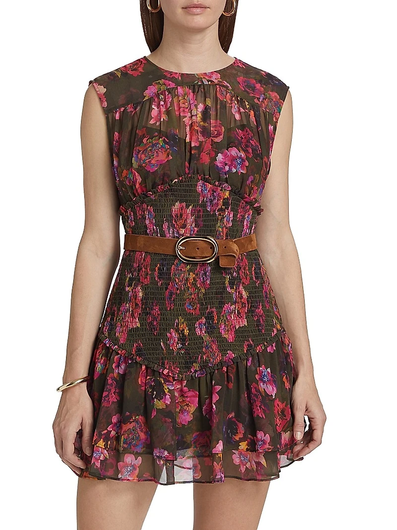 Sierra Floral Smocked Sleeveless Minidress