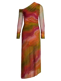 Drena Abstract Mesh One-Shoulder Midi-Dress