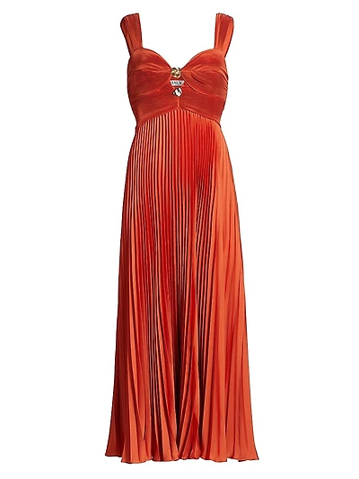 Gisella Charmeuse Pleated Sleeveless Midi-Dress