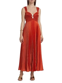 Gisella Charmeuse Pleated Sleeveless Midi-Dress