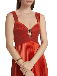 Gisella Charmeuse Pleated Sleeveless Midi-Dress