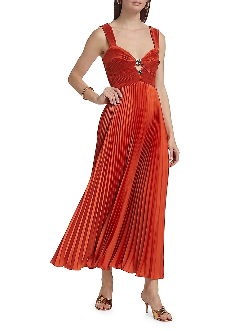 Gisella Charmeuse Pleated Sleeveless Midi-Dress
