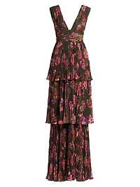 Fluer Floral Pleated Sleeveless Gown
