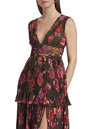 Fluer Floral Pleated Sleeveless Gown