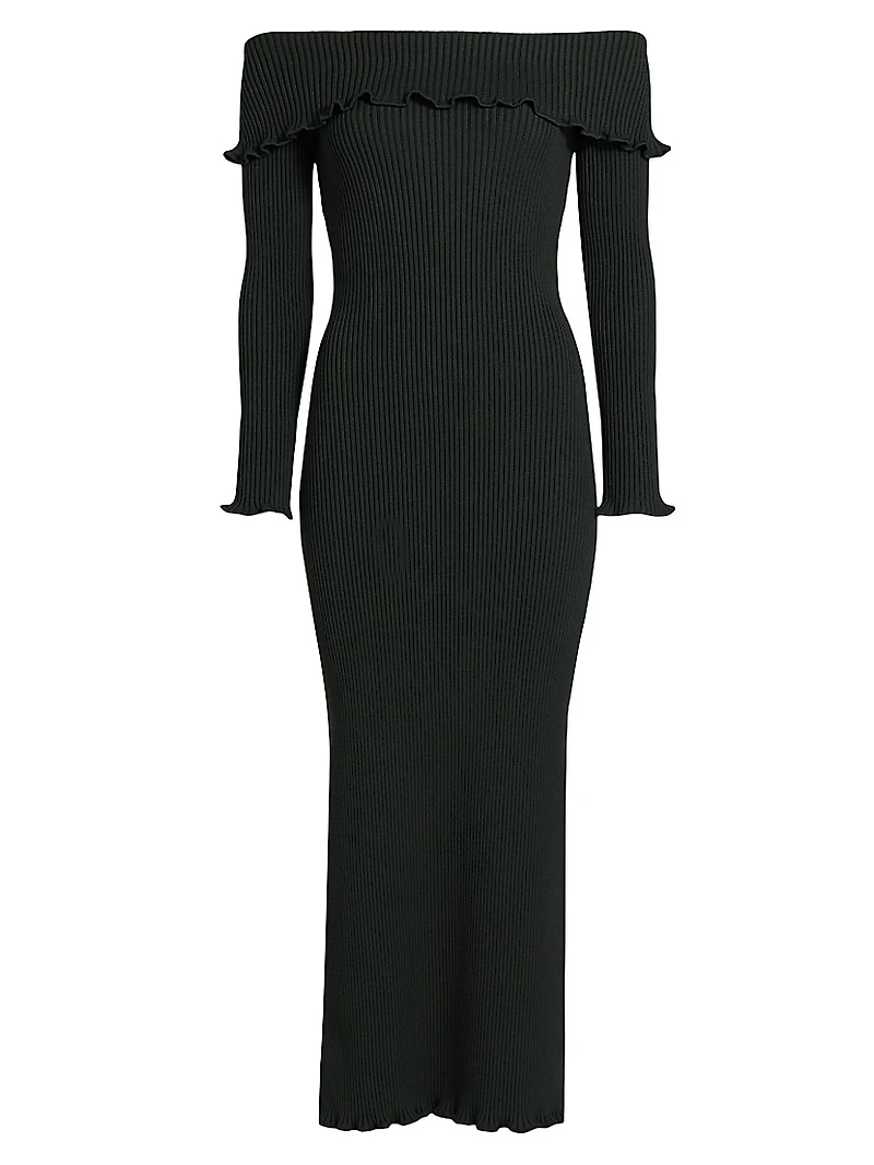Meadow Rib-Knit Off-The-Shoulder Midi-Dress